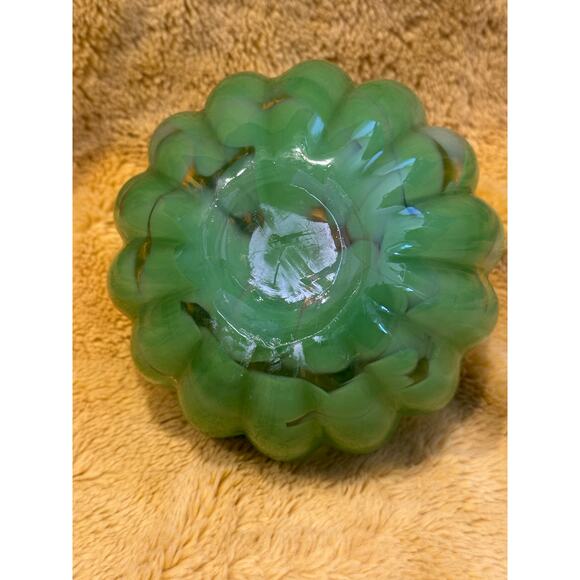 Hand Blown light green Swirl Art Glass Stemmed Pumpkin Fall decor thanksgiving - Picture 4 of 8